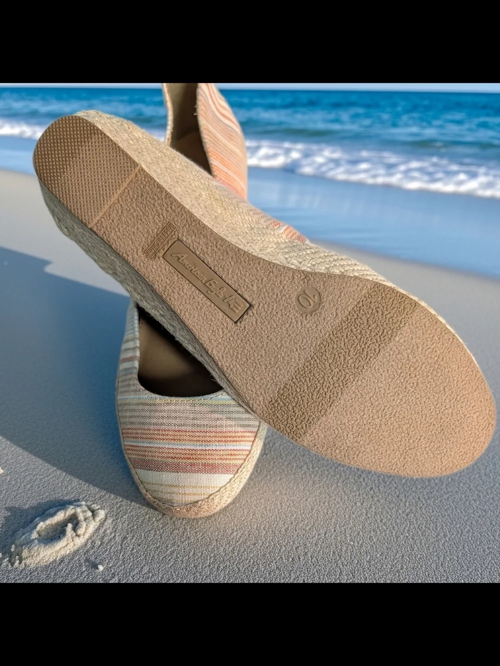 NWOT American Eagle Outfitters Peach & Cream Striped Espadrille Flats Size 10